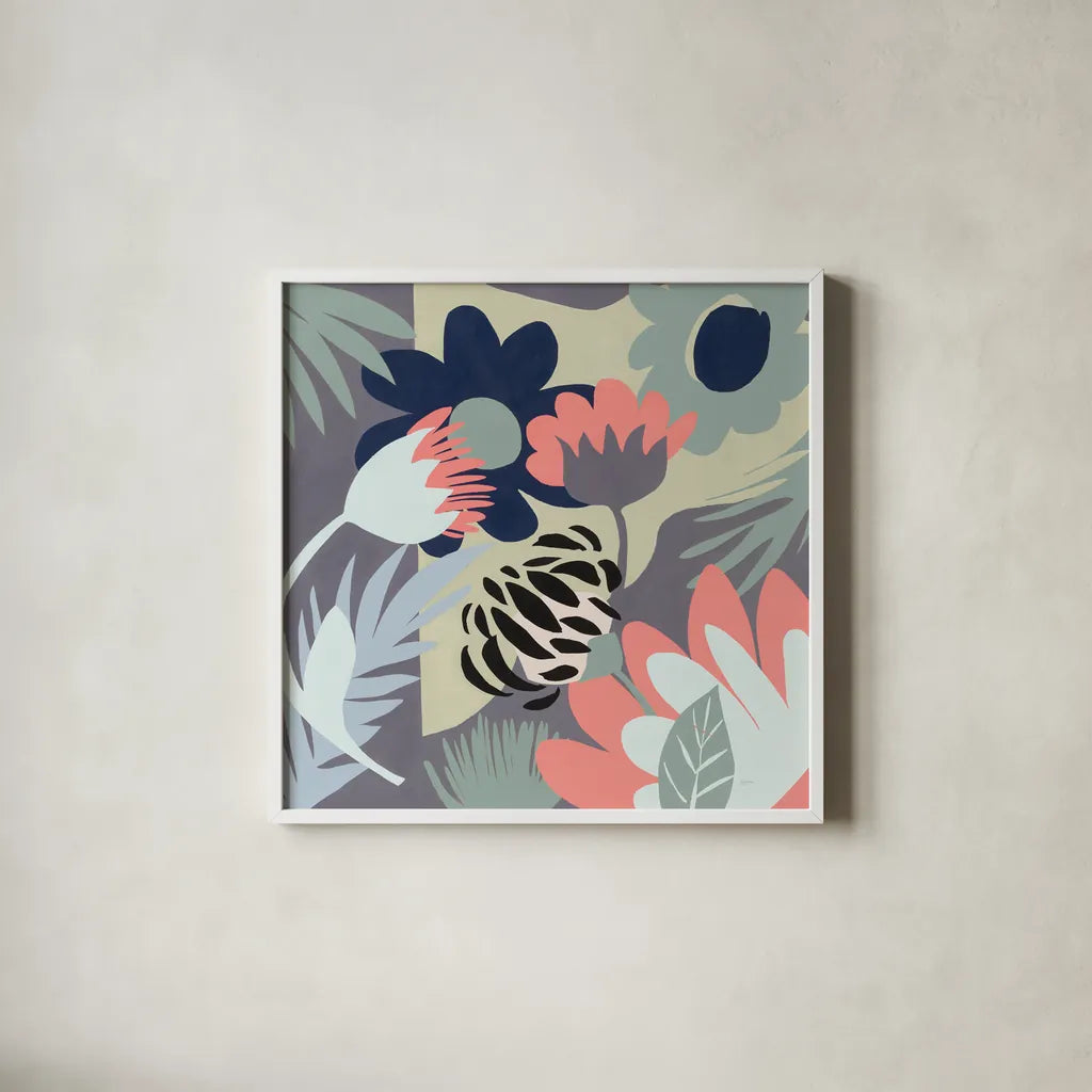 Groovy Garden Mint by Mary Urban. Shown in a crisp white glass frame for a clean and minimalist style. Available as an archival giclee rolled canvas, fine art paper, or poster print. SKU 56480a.