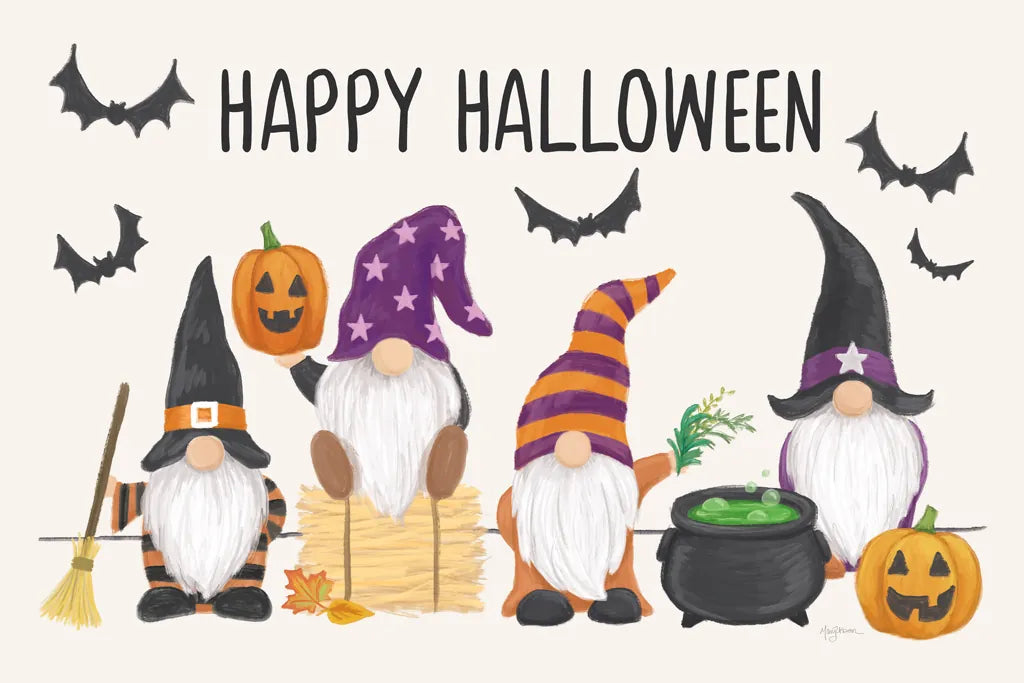 Halloween Gnomes I by Mary Urban. SKU 76302i. Archival Giclee Fine art print for wall decor.