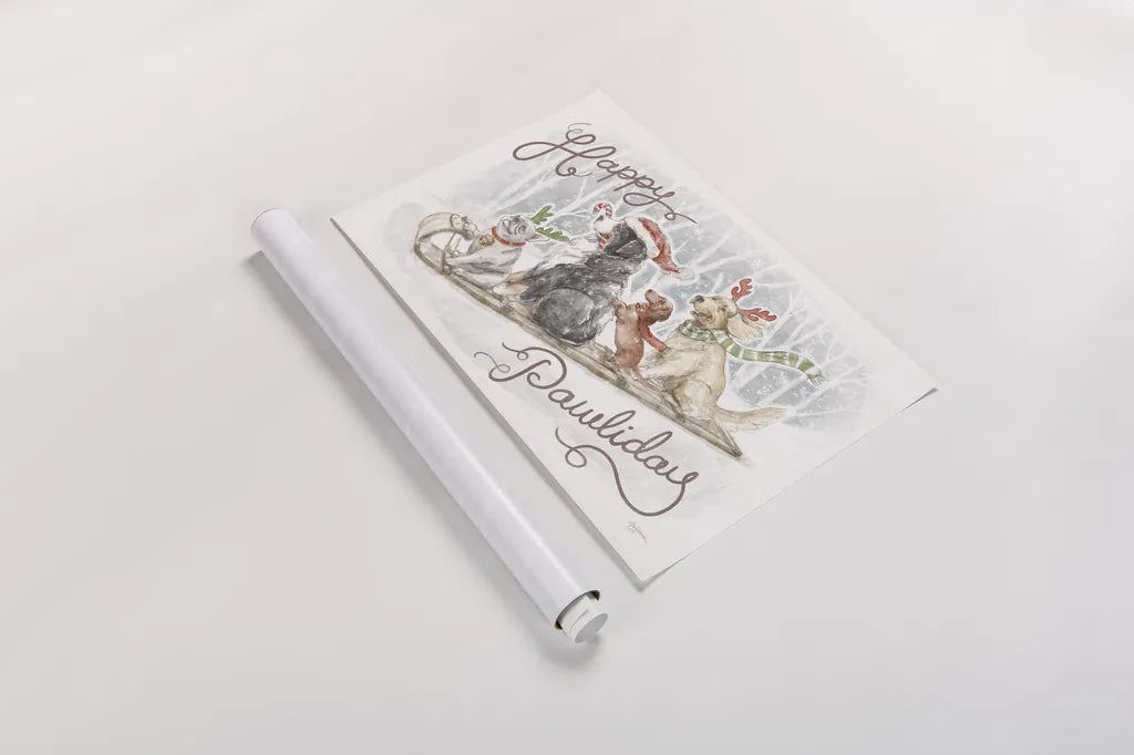 Happy Pawliday I by Mary Urban. shown as a rolled paper print. Available as archival giclee rolled canvas, fine art paper, or poster print. SKU 86715i.