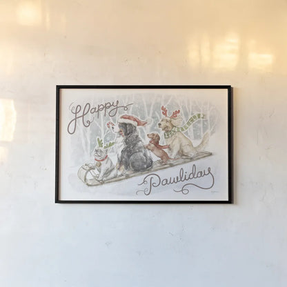 Happy Pawliday I by Mary Urban. shown as a paper print in a black flame. Available as a archival giclee rolled canvas, fine art paper, or poster print. SKU 86715i.