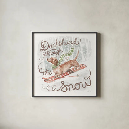 Happy Pawliday II by Mary Urban. Shown in a sleek black glass frame for a contemporary gallery look. Available as an archival giclee rolled canvas, fine art paper, or poster print. SKU 86716a.