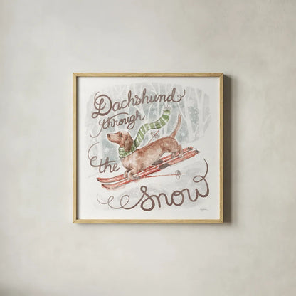 Happy Pawliday II by Mary Urban. Shown in a natural wood glass frame for a timeless modern aesthetic. Available as an archival giclee rolled canvas, fine art paper, or poster print. SKU 86716a.