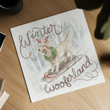 Happy Pawliday III by Mary Urban. Shown as a detailed flat fine art print, highlighting archival giclee quality. Available as an archival giclee rolled canvas, fine art paper, or poster print. SKU 86717a.