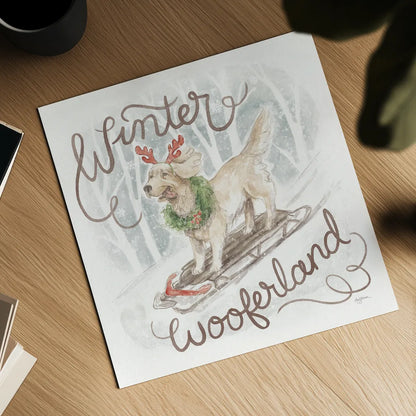 Happy Pawliday III by Mary Urban. Shown as a detailed flat fine art print, highlighting archival giclee quality. Available as an archival giclee rolled canvas, fine art paper, or poster print. SKU 86717a.