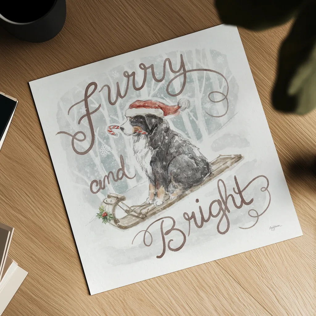 Happy Pawliday IV by Mary Urban. Shown as a detailed flat fine art print, highlighting archival giclee quality. Available as an archival giclee rolled canvas, fine art paper, or poster print. SKU 86718a.
