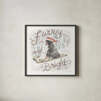 Happy Pawliday IV by Mary Urban. Shown in a sleek black glass frame for a contemporary gallery look. Available as an archival giclee rolled canvas, fine art paper, or poster print. SKU 86718a.