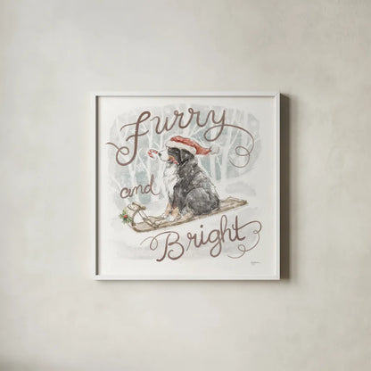 Happy Pawliday IV by Mary Urban. Shown in a crisp white glass frame for a clean and minimalist style. Available as an archival giclee rolled canvas, fine art paper, or poster print. SKU 86718a.