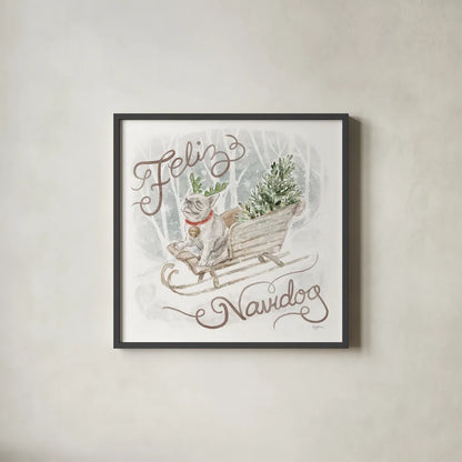 Happy Pawliday V by Mary Urban. Shown in a sleek black glass frame for a contemporary gallery look. Available as an archival giclee rolled canvas, fine art paper, or poster print. SKU 86719a.