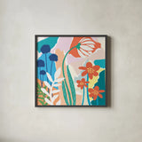 Happy Place by Mary Urban. Shown in a sleek black glass frame for a contemporary gallery look. Available as an archival giclee rolled canvas, fine art paper, or poster print. SKU 37226a.