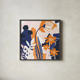Happy Place Blue by Mary Urban. Shown in a sleek black glass frame for a contemporary gallery look. Available as an archival giclee rolled canvas, fine art paper, or poster print. SKU 53678a.