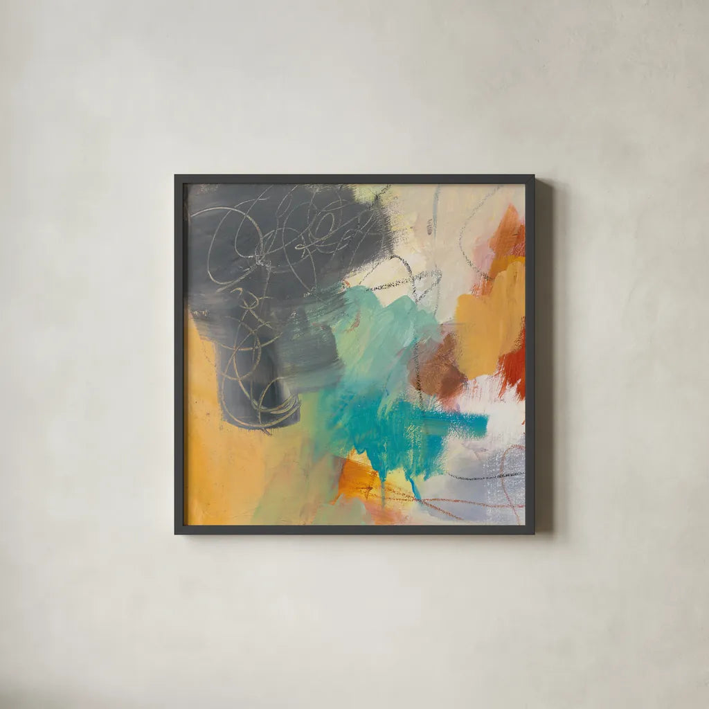 Hardy II by Mary Urban. Shown in a sleek black glass frame for a contemporary gallery look. Available as an archival giclee rolled canvas, fine art paper, or poster print. SKU 75026a.