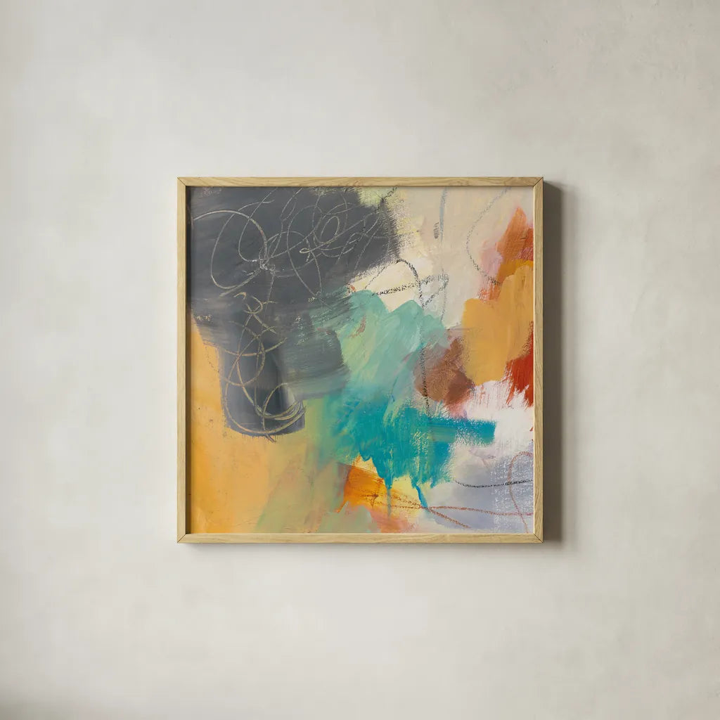 Hardy II by Mary Urban. Shown in a natural wood glass frame for a timeless modern aesthetic. Available as an archival giclee rolled canvas, fine art paper, or poster print. SKU 75026a.