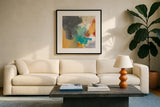 Hardy II by Mary Urban. Displayed in a glass frame with matte in a clean modern living room. Available as an archival giclee rolled canvas, fine art paper, or poster print. SKU 75026a.