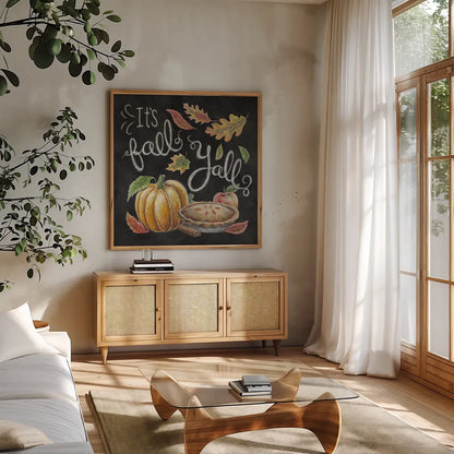 Harvest Chalk III by Mary Urban. Shown in a natural wood frame in a cozy modern living room. Available as an archival giclee rolled canvas, fine art paper, or poster print. SKU 55876a.