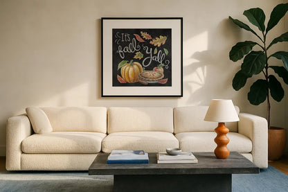 Harvest Chalk III by Mary Urban. Displayed in a glass frame with matte in a clean modern living room. Available as an archival giclee rolled canvas, fine art paper, or poster print. SKU 55876a.
