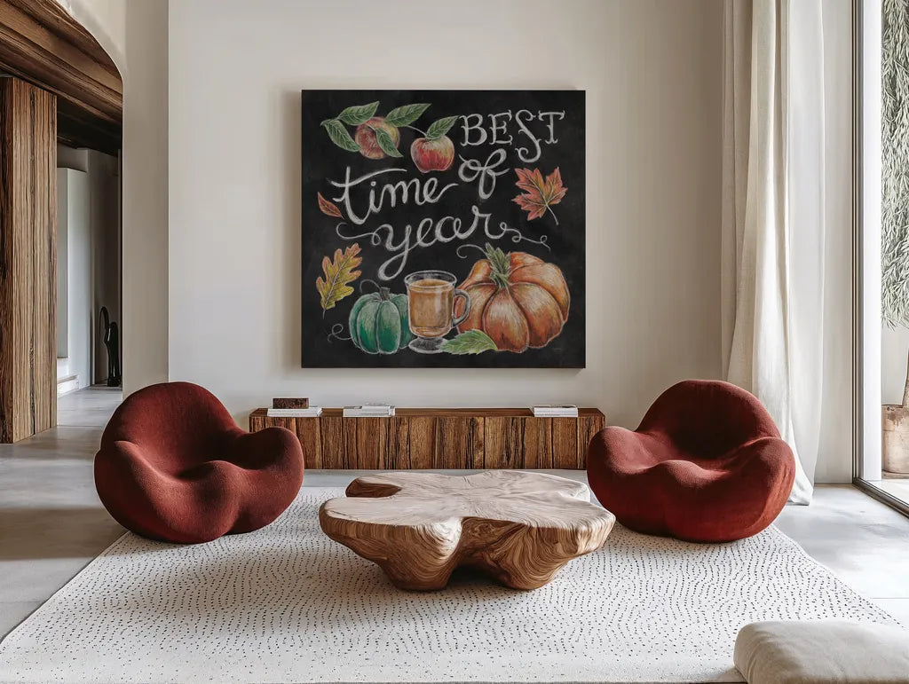 Harvest Chalk IV by Mary Urban. Shown as extra-large giant wall art in a modern living room. Available as an archival giclee rolled canvas, fine art paper, or poster print. SKU 55877a.