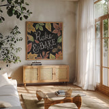 Harvest Chalk V by Mary Urban. Shown in a natural wood frame in a cozy modern living room. Available as an archival giclee rolled canvas, fine art paper, or poster print. SKU 55878a.