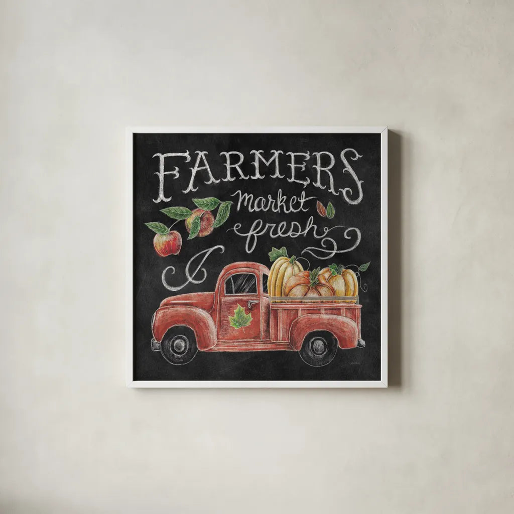 Harvest Chalk VII by Mary Urban. Shown in a crisp white glass frame for a clean and minimalist style. Available as an archival giclee rolled canvas, fine art paper, or poster print. SKU 55880a.