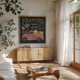 Harvest Chalk VII by Mary Urban. Shown in a natural wood frame in a cozy modern living room. Available as an archival giclee rolled canvas, fine art paper, or poster print. SKU 55880a.