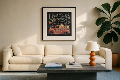 Harvest Chalk VII by Mary Urban. Displayed in a glass frame with matte in a clean modern living room. Available as an archival giclee rolled canvas, fine art paper, or poster print. SKU 55880a.