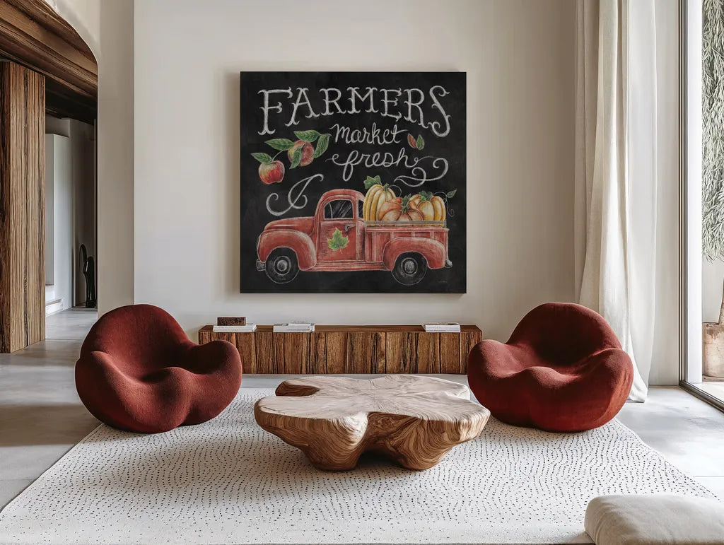 Harvest Chalk VII by Mary Urban. Shown as extra-large giant wall art in a modern living room. Available as an archival giclee rolled canvas, fine art paper, or poster print. SKU 55880a.
