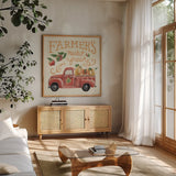 Harvest Chalk VII Linen by Mary Urban. Shown in a natural wood frame in a cozy modern living room. Available as an archival giclee rolled canvas, fine art paper, or poster print. SKU 57906a.