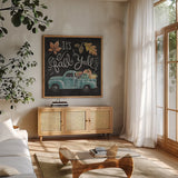 Harvest Chalk VIII by Mary Urban. Shown in a natural wood frame in a cozy modern living room. Available as an archival giclee rolled canvas, fine art paper, or poster print. SKU 55881a.