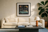 Harvest Chalk VIII by Mary Urban. Displayed in a glass frame with matte in a clean modern living room. Available as an archival giclee rolled canvas, fine art paper, or poster print. SKU 55881a.