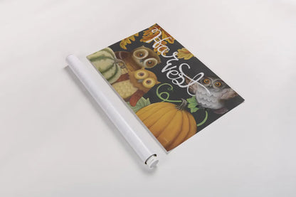 Harvest Owl IV by Mary Urban. shown as a rolled paper print. Available as archival giclee rolled canvas, fine art paper, or poster print. SKU 30904i.