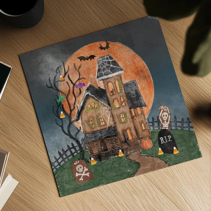 Haunted Villa by Mary Urban. Shown as a detailed flat fine art print, highlighting archival giclee quality. Available as an archival giclee rolled canvas, fine art paper, or poster print. SKU 57130a.