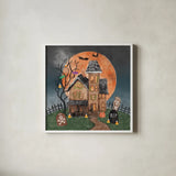 Haunted Villa by Mary Urban. Shown in a crisp white glass frame for a clean and minimalist style. Available as an archival giclee rolled canvas, fine art paper, or poster print. SKU 57130a.