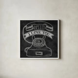 Hello I Love You Chalk by Mary Urban. Shown in a crisp white glass frame for a clean and minimalist style. Available as an archival giclee rolled canvas, fine art paper, or poster print. SKU 25590a.
