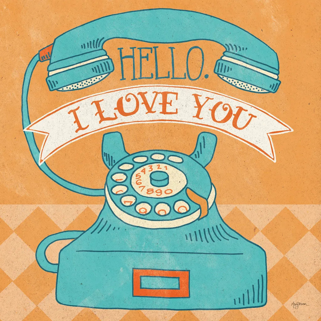 Hello I Love You Orange by Mary Urban. SKU 20978a. Archival Giclee Fine art print for wall decor.