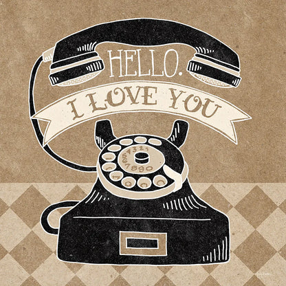 Hello I Love You Taupe by Mary Urban. SKU 20958a. Archival Giclee Fine art print for wall decor.