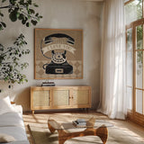Hello I Love You Taupe by Mary Urban. Shown in a natural wood frame in a cozy modern living room. Available as an archival giclee rolled canvas, fine art paper, or poster print. SKU 20958a.