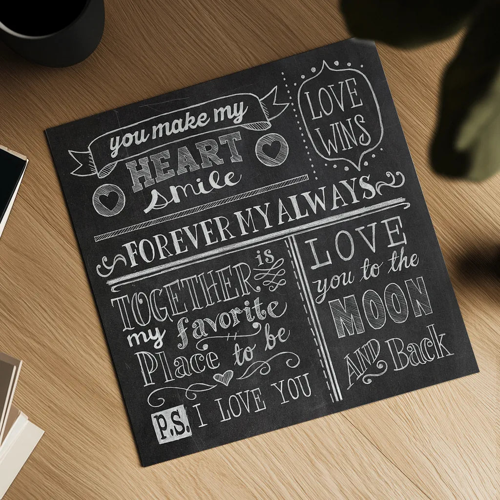 Inspiration Chalkboard I by Mary Urban. Shown as a detailed flat fine art print, highlighting archival giclee quality. Available as an archival giclee rolled canvas, fine art paper, or poster print. SKU 25337a.