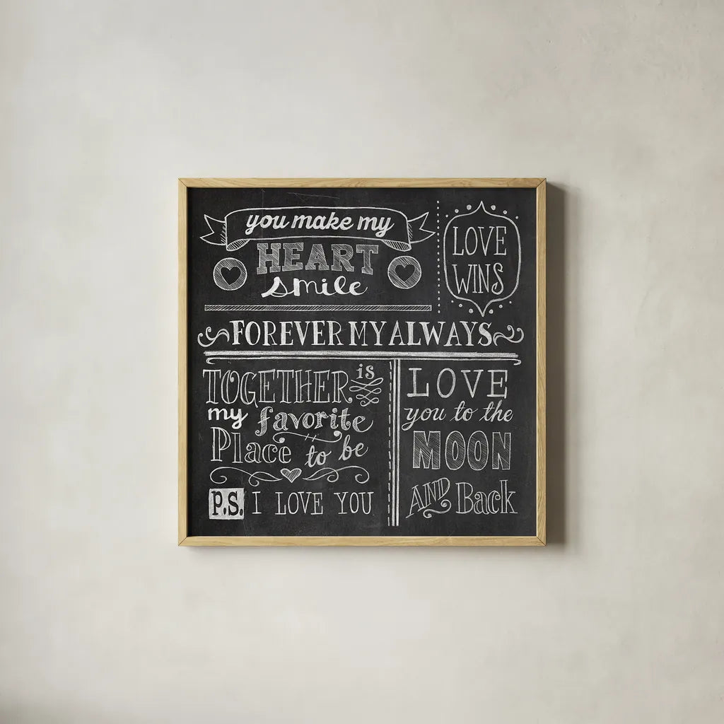 Inspiration Chalkboard I by Mary Urban. Shown in a natural wood glass frame for a timeless modern aesthetic. Available as an archival giclee rolled canvas, fine art paper, or poster print. SKU 25337a.