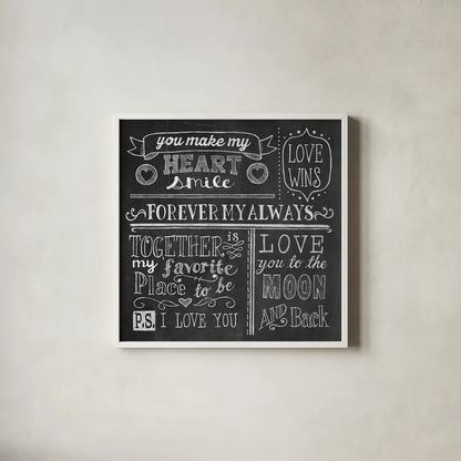 Inspiration Chalkboard I by Mary Urban. Shown in a crisp white glass frame for a clean and minimalist style. Available as an archival giclee rolled canvas, fine art paper, or poster print. SKU 25337a.