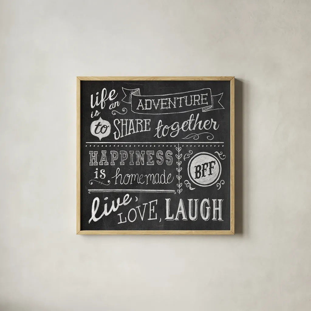 Inspiration Chalkboard II by Mary Urban. Shown in a natural wood glass frame for a timeless modern aesthetic. Available as an archival giclee rolled canvas, fine art paper, or poster print. SKU 25338a.