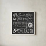 Inspiration Chalkboard II by Mary Urban. Shown in a crisp white glass frame for a clean and minimalist style. Available as an archival giclee rolled canvas, fine art paper, or poster print. SKU 25338a.