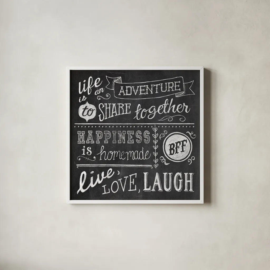 Inspiration Chalkboard II by Mary Urban. Shown in a crisp white glass frame for a clean and minimalist style. Available as an archival giclee rolled canvas, fine art paper, or poster print. SKU 25338a.