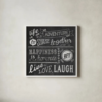 Inspiration Chalkboard II by Mary Urban. Shown in a crisp white glass frame for a clean and minimalist style. Available as an archival giclee rolled canvas, fine art paper, or poster print. SKU 25338a.