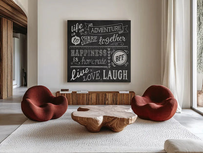 Inspiration Chalkboard II by Mary Urban. Shown as extra-large giant wall art in a modern living room. Available as an archival giclee rolled canvas, fine art paper, or poster print. SKU 25338a.