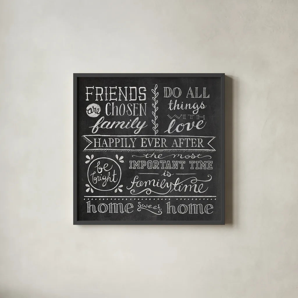 Inspiration Chalkboard IV by Mary Urban. Shown in a sleek black glass frame for a contemporary gallery look. Available as an archival giclee rolled canvas, fine art paper, or poster print. SKU 25579a.