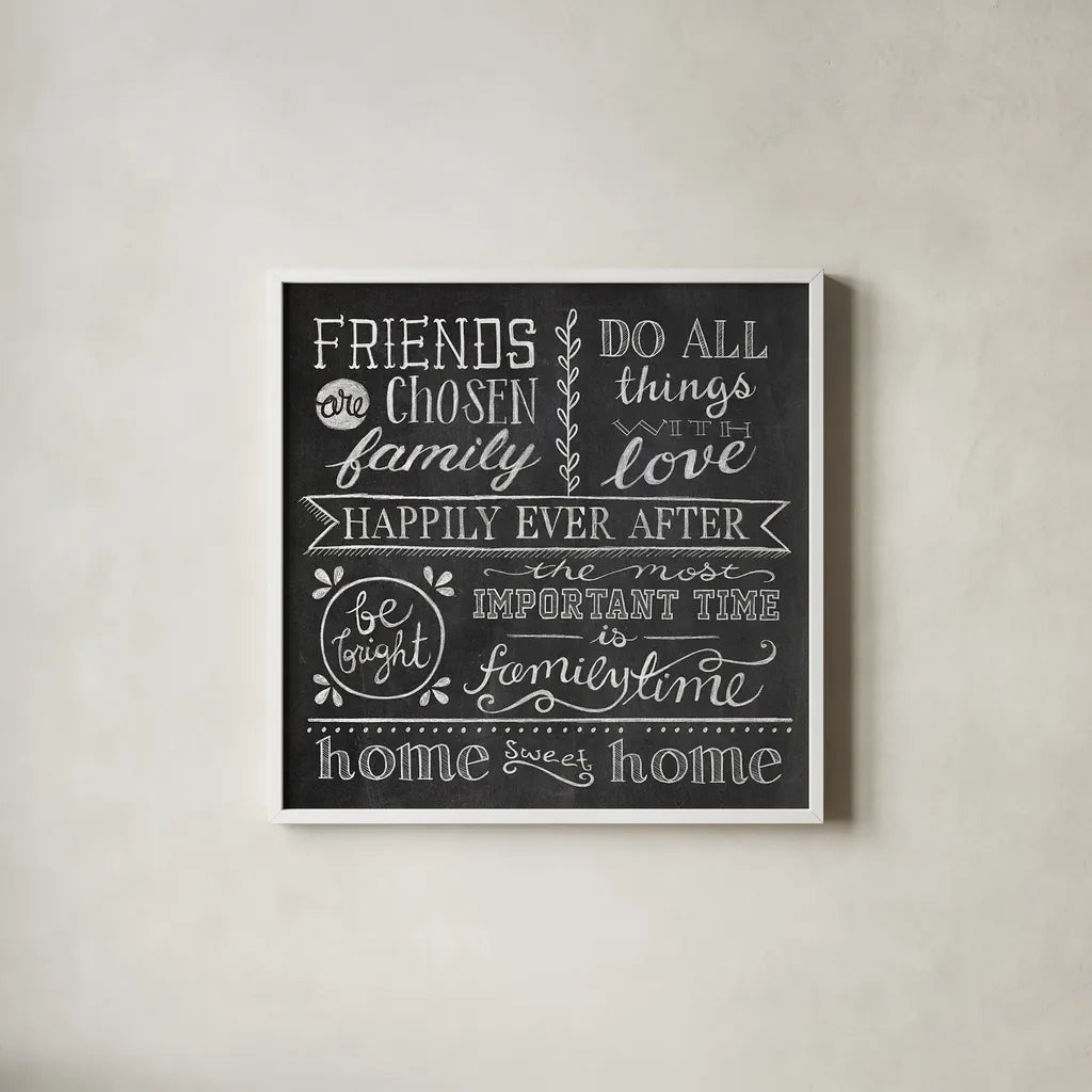 Inspiration Chalkboard IV by Mary Urban. Shown in a crisp white glass frame for a clean and minimalist style. Available as an archival giclee rolled canvas, fine art paper, or poster print. SKU 25579a.