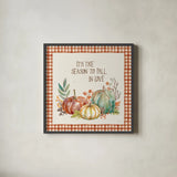 Its the Season by Mary Urban. Shown in a sleek black glass frame for a contemporary gallery look. Available as an archival giclee rolled canvas, fine art paper, or poster print. SKU 57887a.