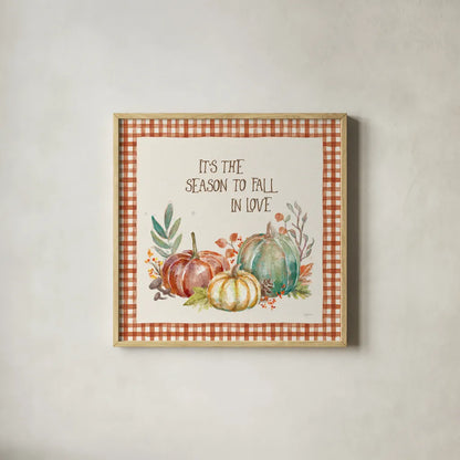 Its the Season by Mary Urban. Shown in a natural wood glass frame for a timeless modern aesthetic. Available as an archival giclee rolled canvas, fine art paper, or poster print. SKU 57887a.