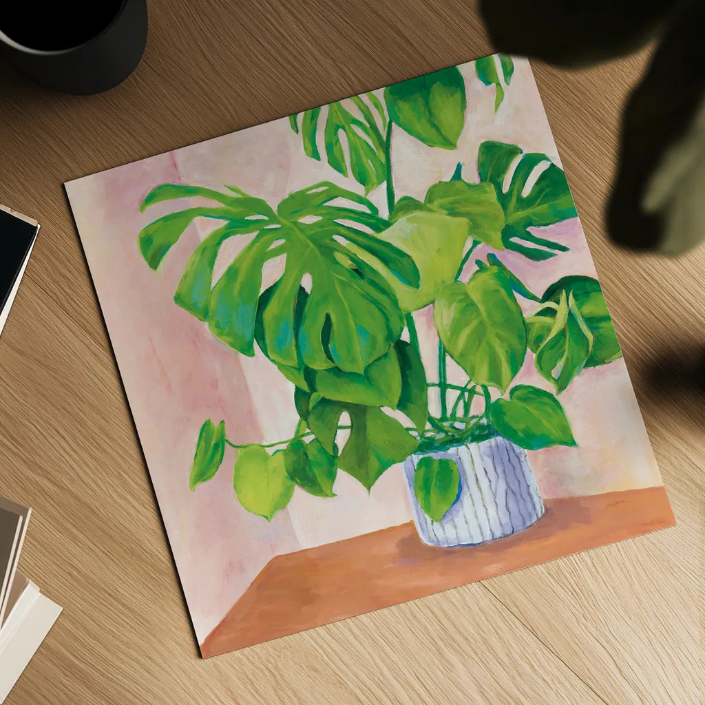 Jungalow by Mary Urban. Shown as a detailed flat fine art print, highlighting archival giclee quality. Available as an archival giclee rolled canvas, fine art paper, or poster print. SKU 54686a.