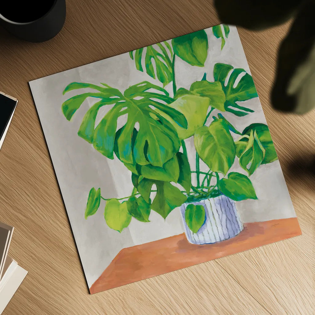 Jungalow Gray by Mary Urban. Shown as a detailed flat fine art print, highlighting archival giclee quality. Available as an archival giclee rolled canvas, fine art paper, or poster print. SKU 63082a.