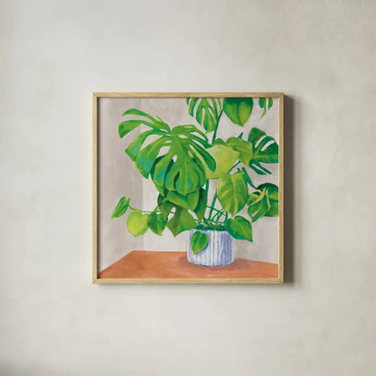 Jungalow Gray by Mary Urban. Shown in a natural wood glass frame for a timeless modern aesthetic. Available as an archival giclee rolled canvas, fine art paper, or poster print. SKU 63082a.